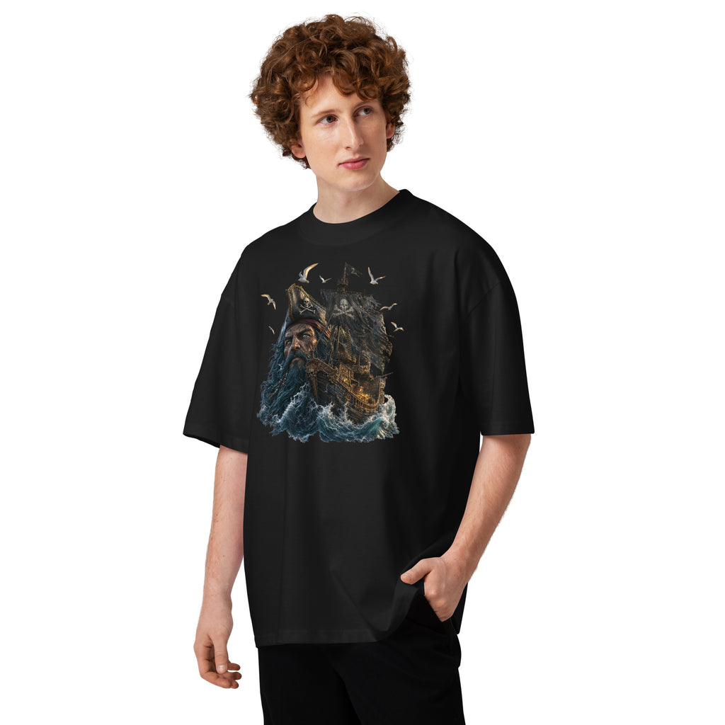 Ghost Ship Unisex organic oversized high neck t-shirt — Black — front