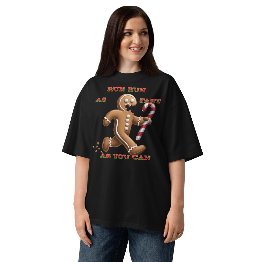 Gingerbread Man Unisex organic oversized high neck t-shirt — Black — front