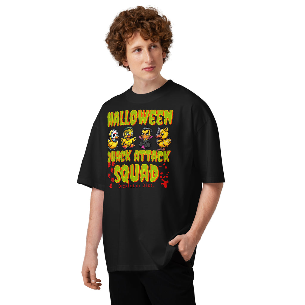 Halloween Quack Attack Unisex organic oversized high neck t-shirt — Black — front