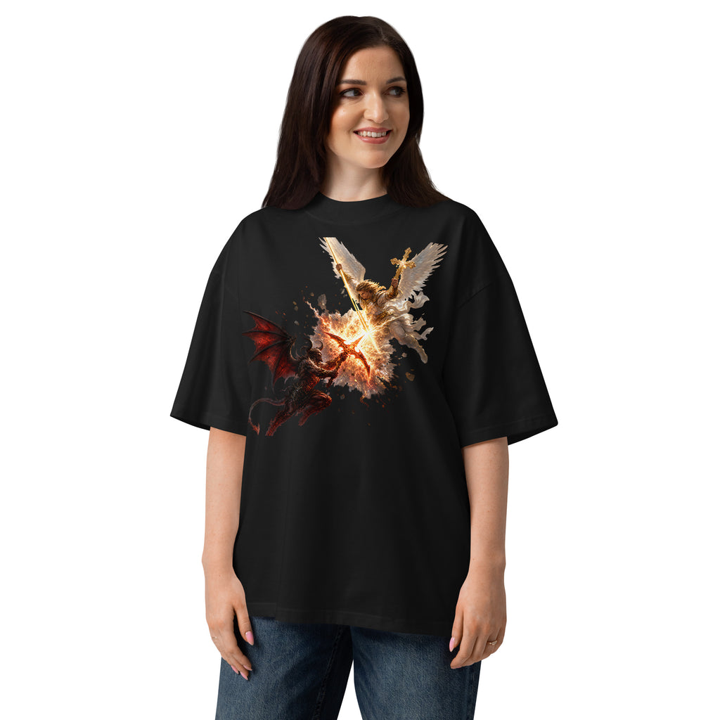 Heaven and Hell Unisex organic oversized high neck t-shirt — Black — front