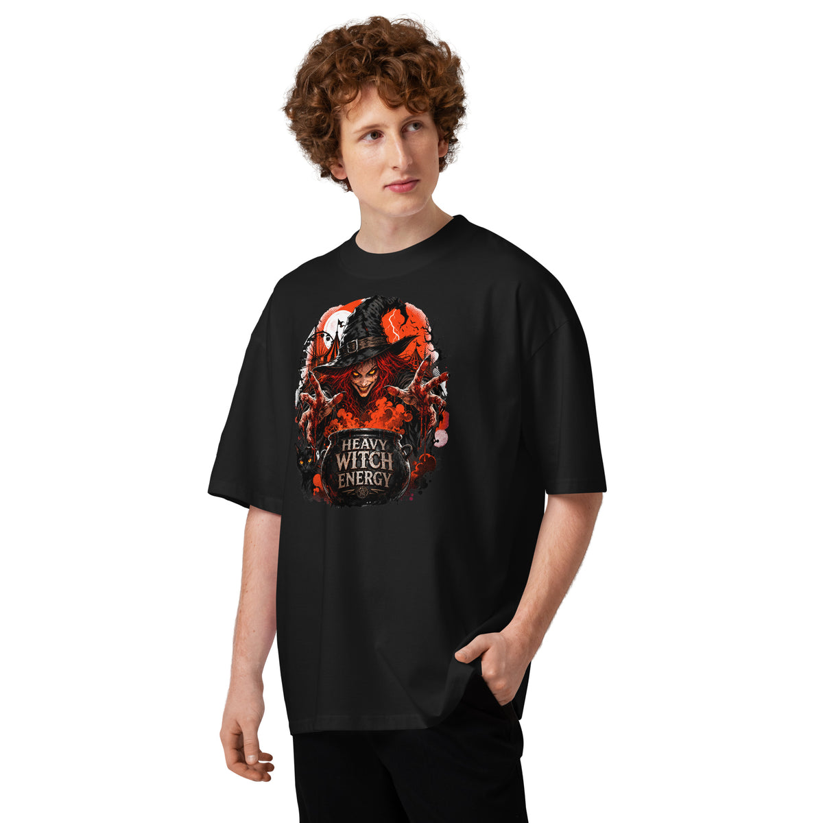 Heavy Witch Energy Unisex organic oversized high neck t-shirt — Black — front