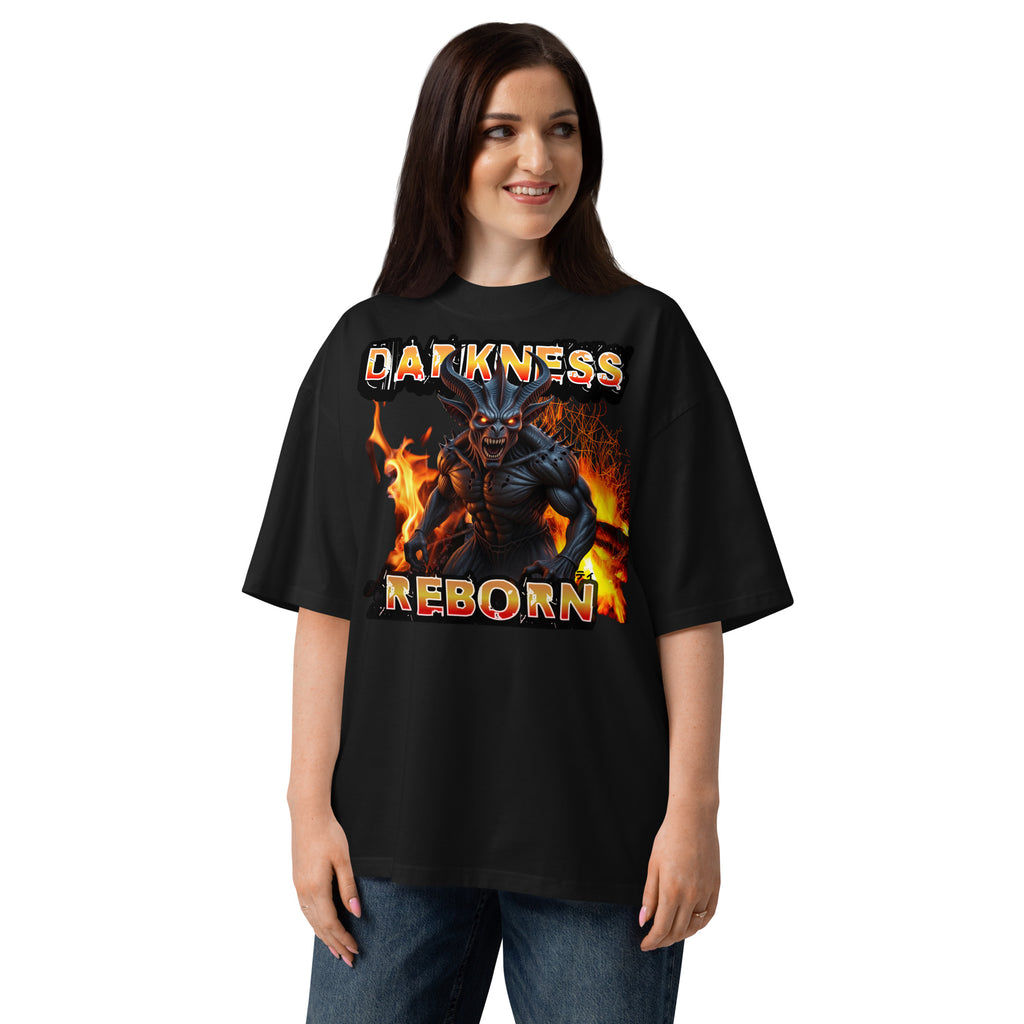 Hellfire Reborn Beast Unisex organic oversized high neck t-shirt — Black — front
