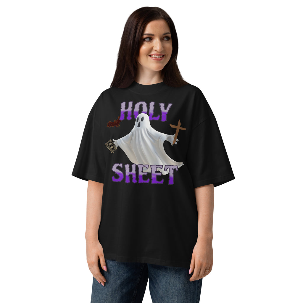 Holy Sheet Unisex organic oversized high neck t-shirt — Black — front