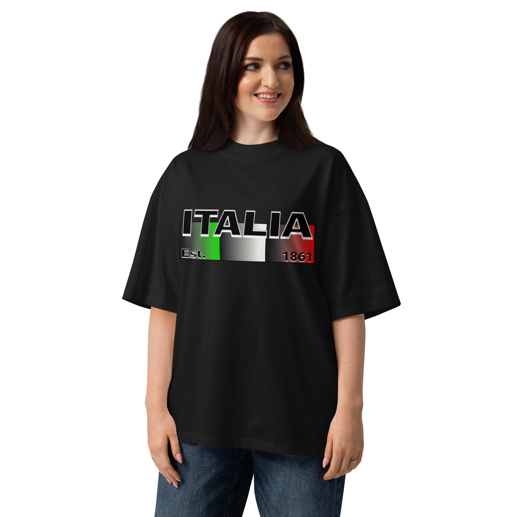 Italy Unisex organic oversized high neck t-shirt — Black — front