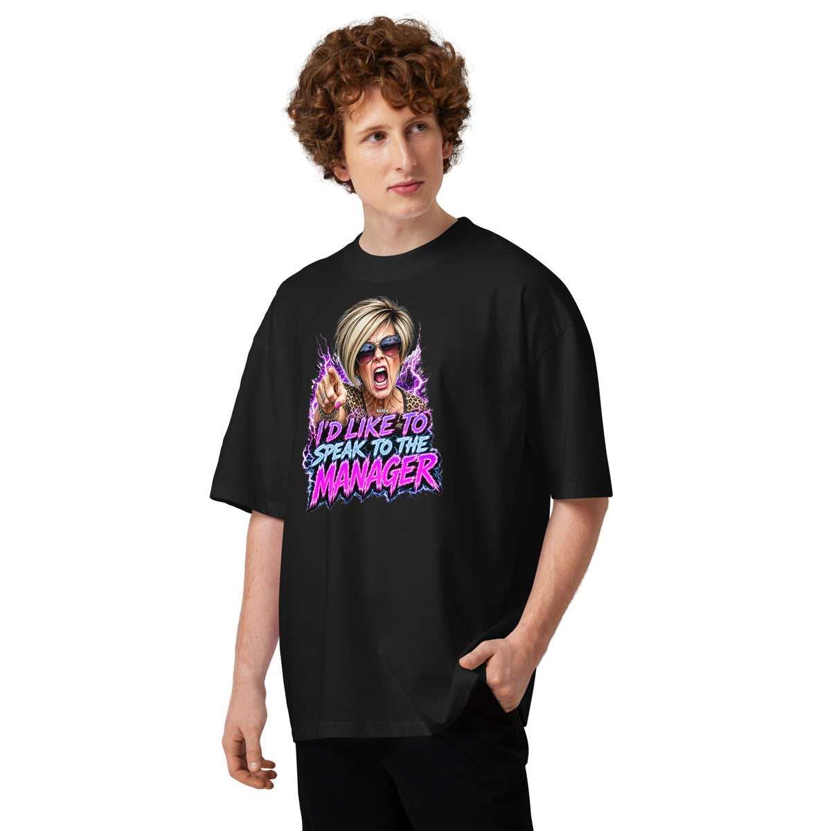 Karen Unisex organic oversized high neck t-shirt — Black — front