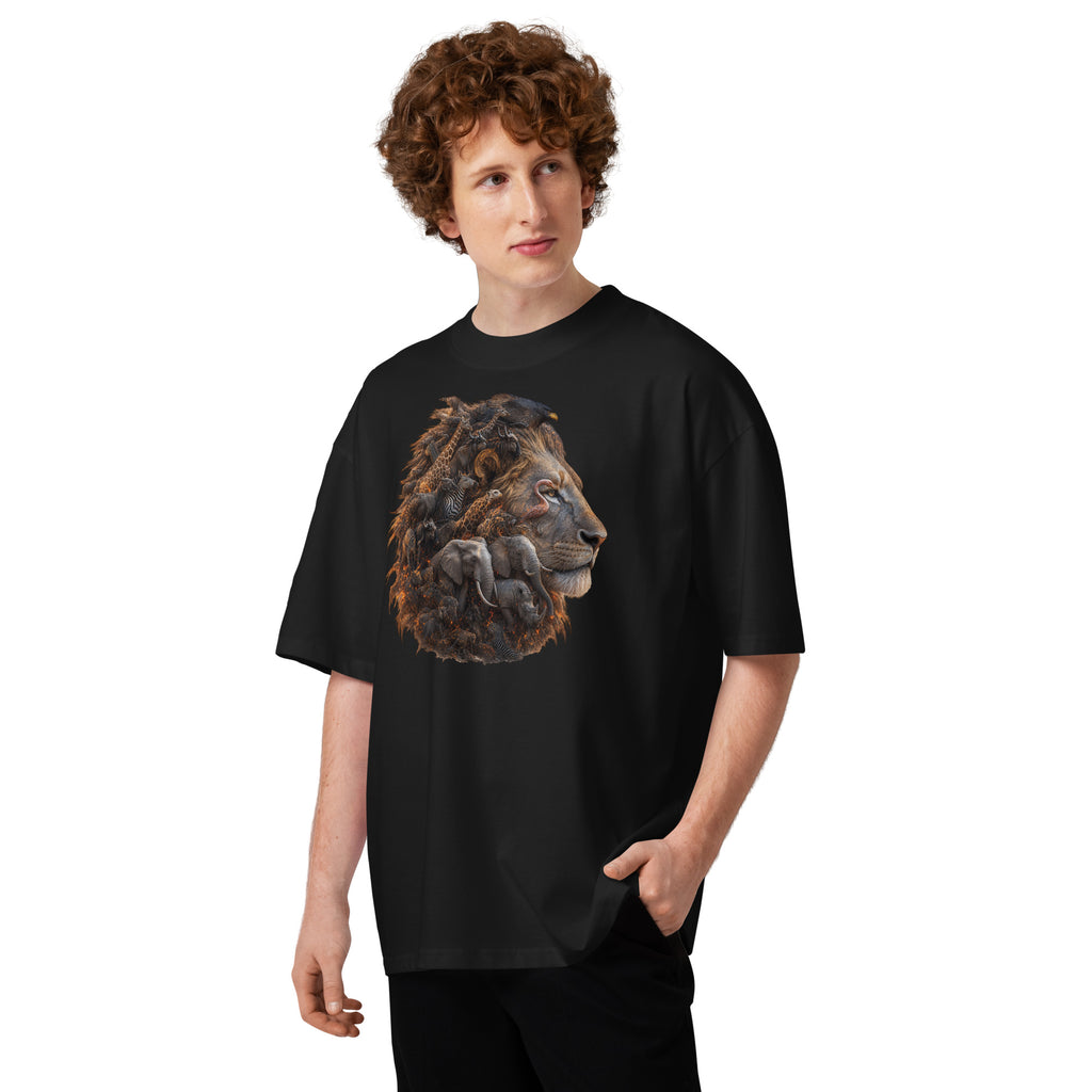 King of the Savanna Unisex organic oversized high neck t-shirt — Black — front