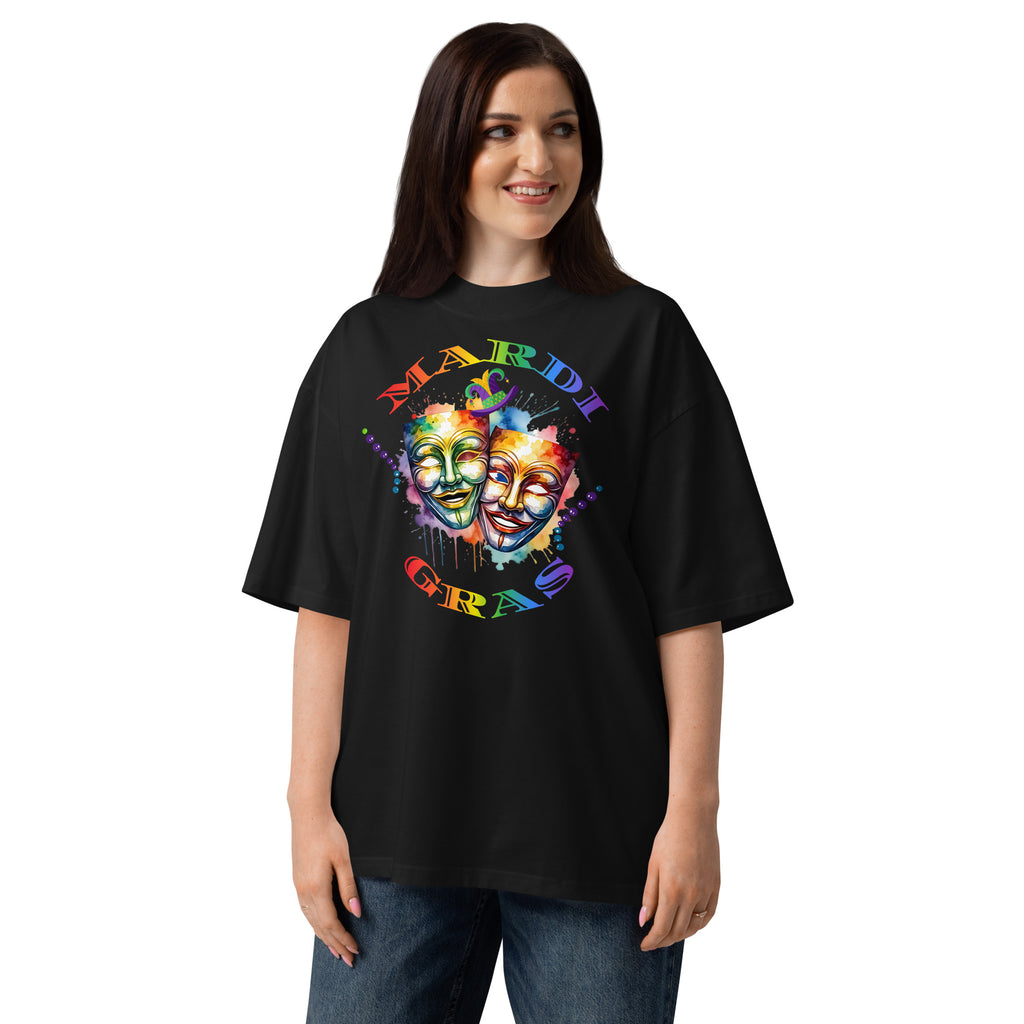 Mardi Gras Masks Unisex organic oversized high neck t-shirt — Black — front
