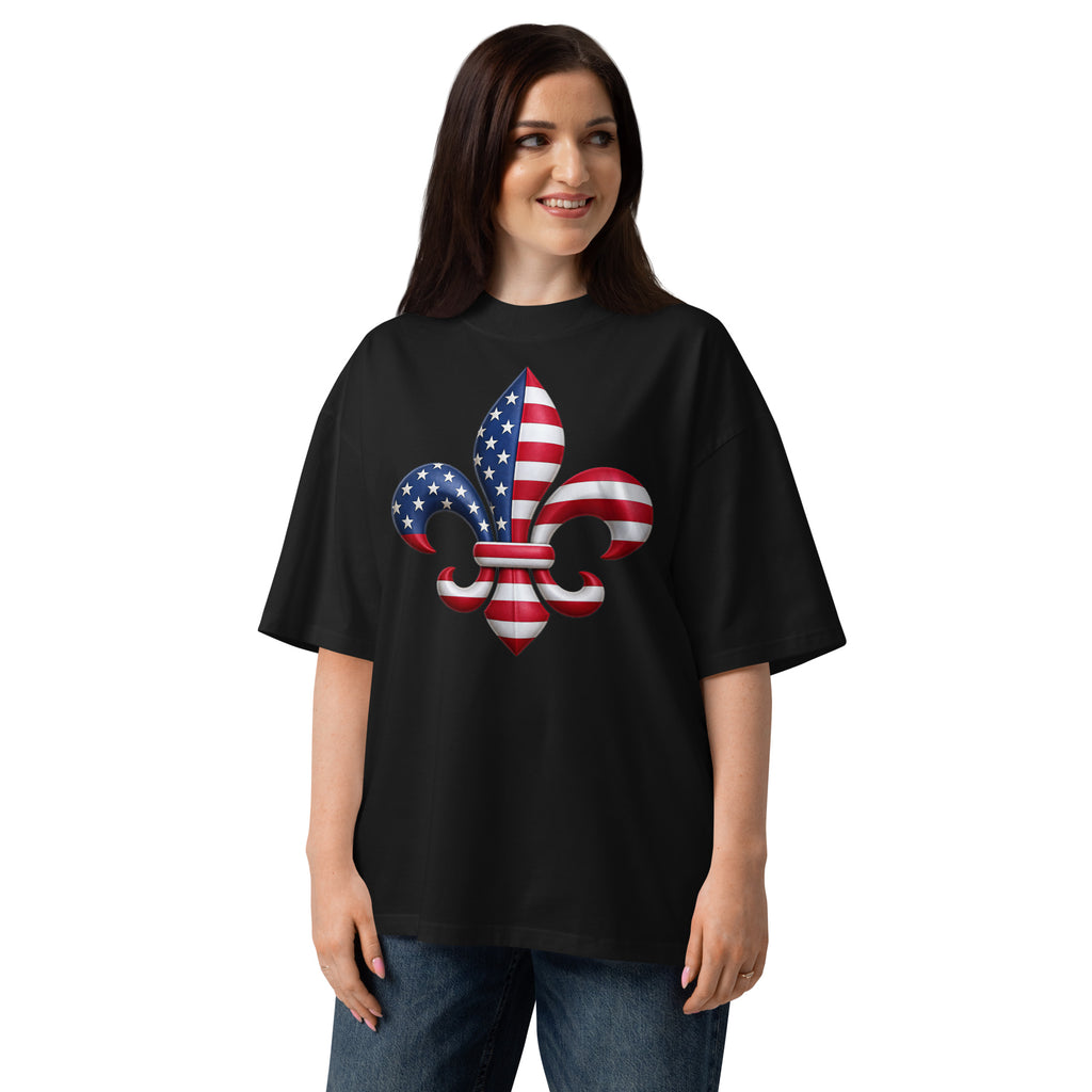 New Orleans Unisex organic oversized high neck t-shirt — Black — front