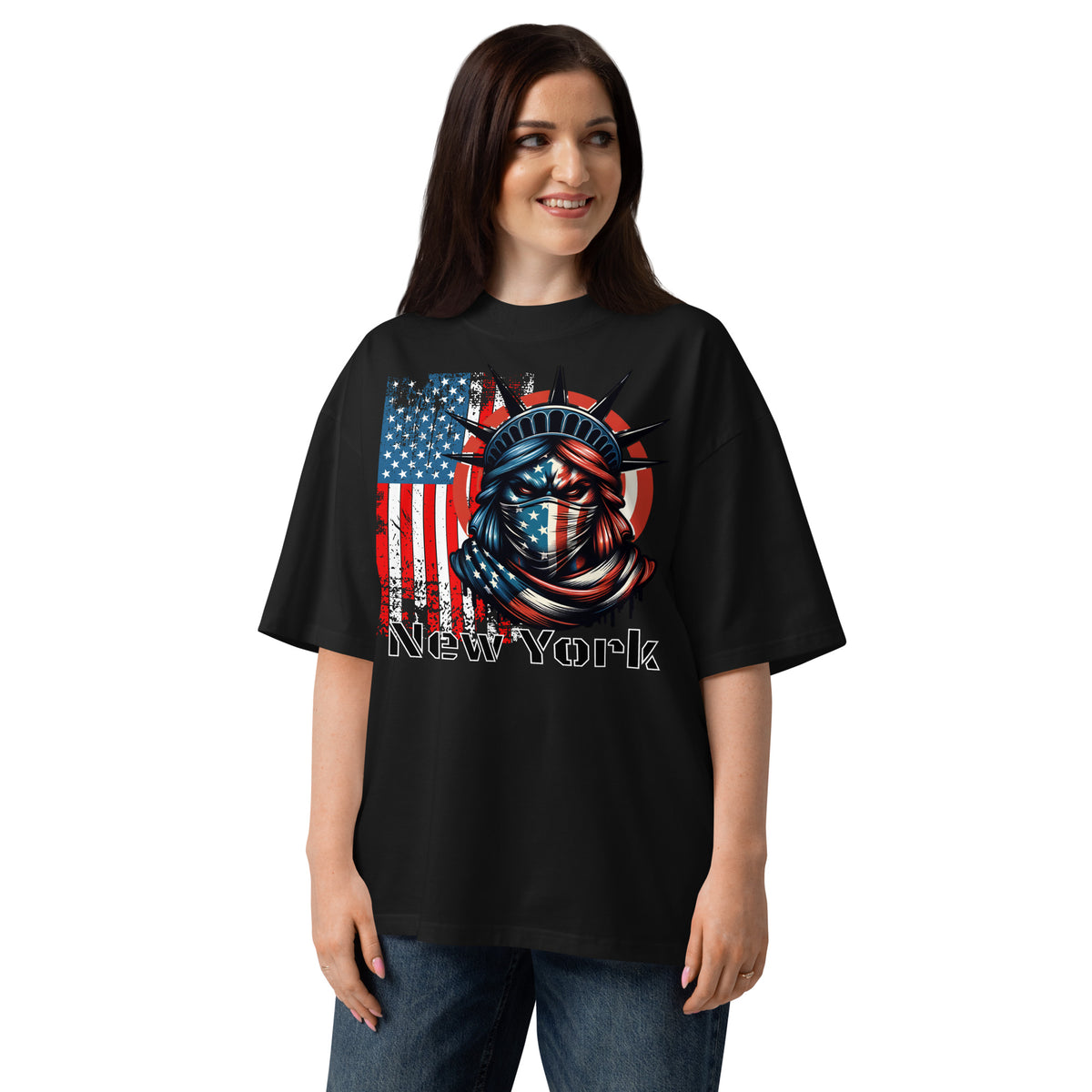 New York City Unisex organic oversized high neck t-shirt — Black — front
