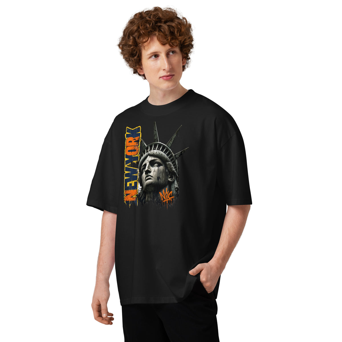 New York Grit Unisex organic oversized high neck t-shirt — Black — front