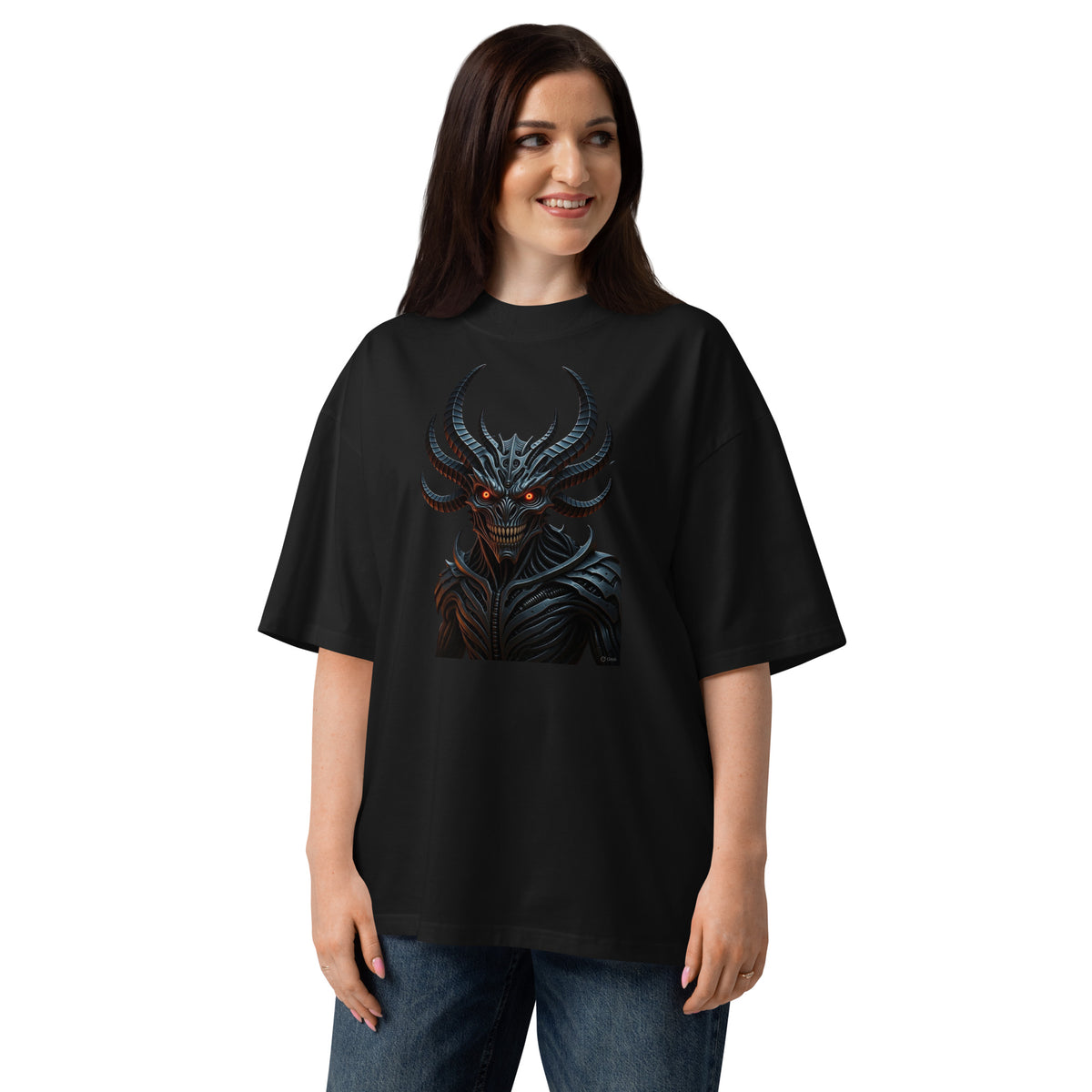 Nightmare King Unisex organic oversized high neck t-shirt — Black — front