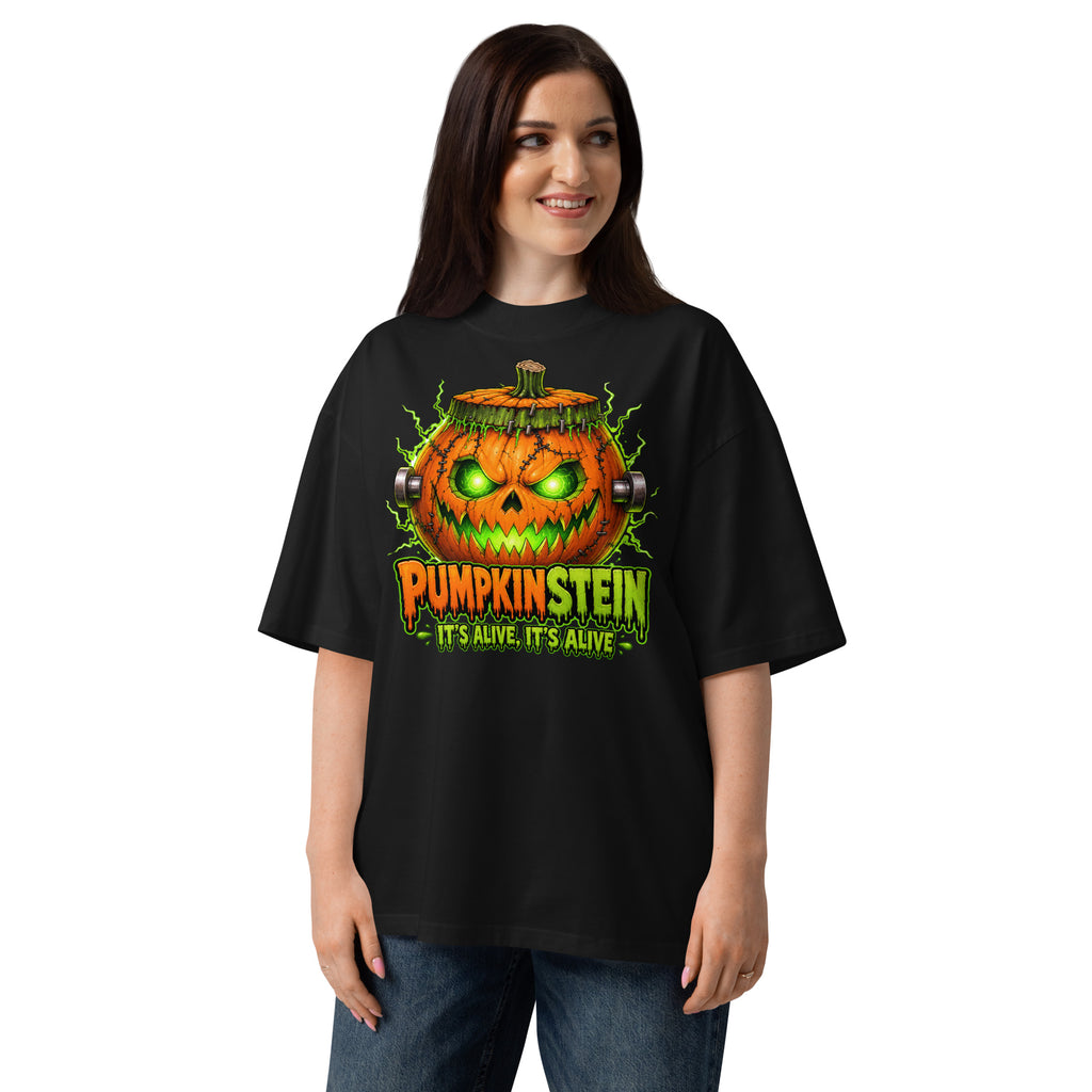 Pumpkinstein Unisex organic oversized high neck t-shirt — Black — front