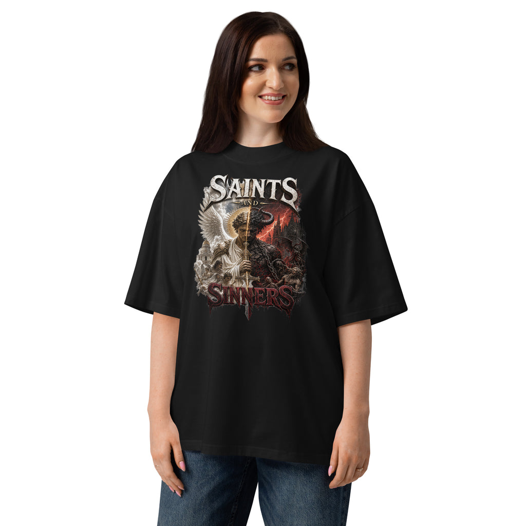 Saints and Sinners Unisex organic oversized high neck t-shirt — Black — front