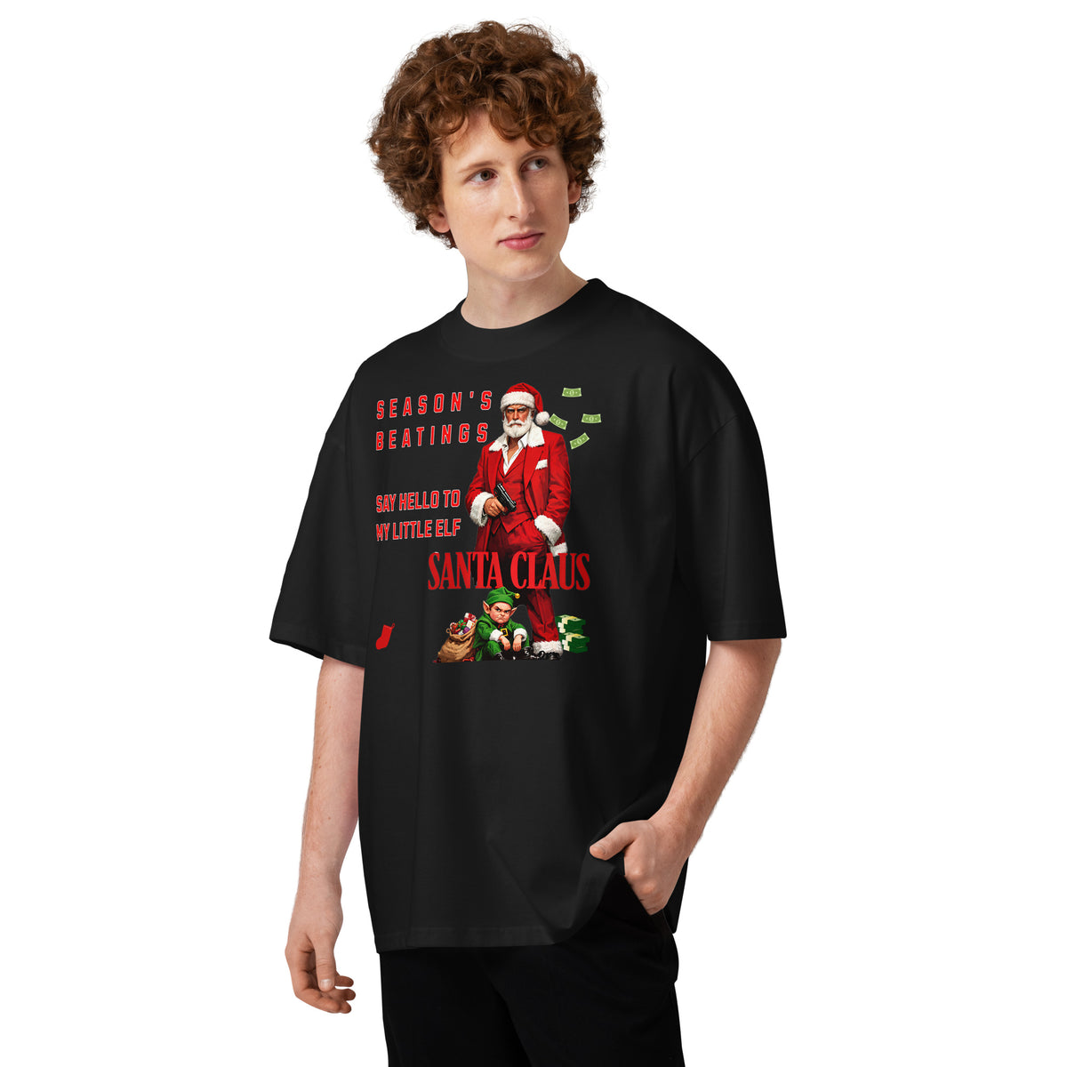 Santa Santana Unisex organic oversized high neck t-shirt — Black — front