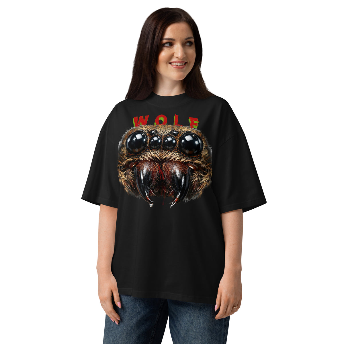 Spider Eyes Unisex organic oversized high neck t-shirt — Black — front