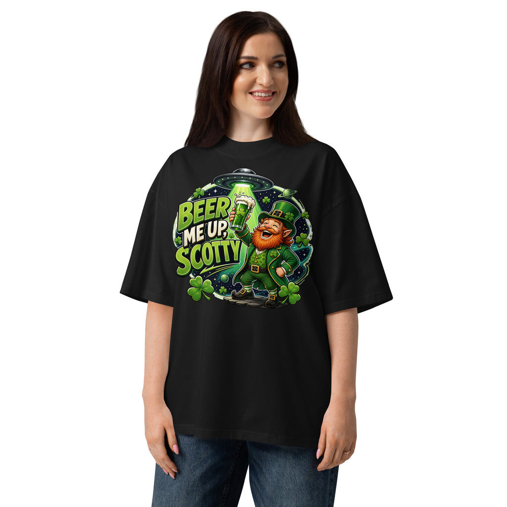 St. Patrick’s Day Cheers Unisex organic oversized high neck t-shirt — Black — front