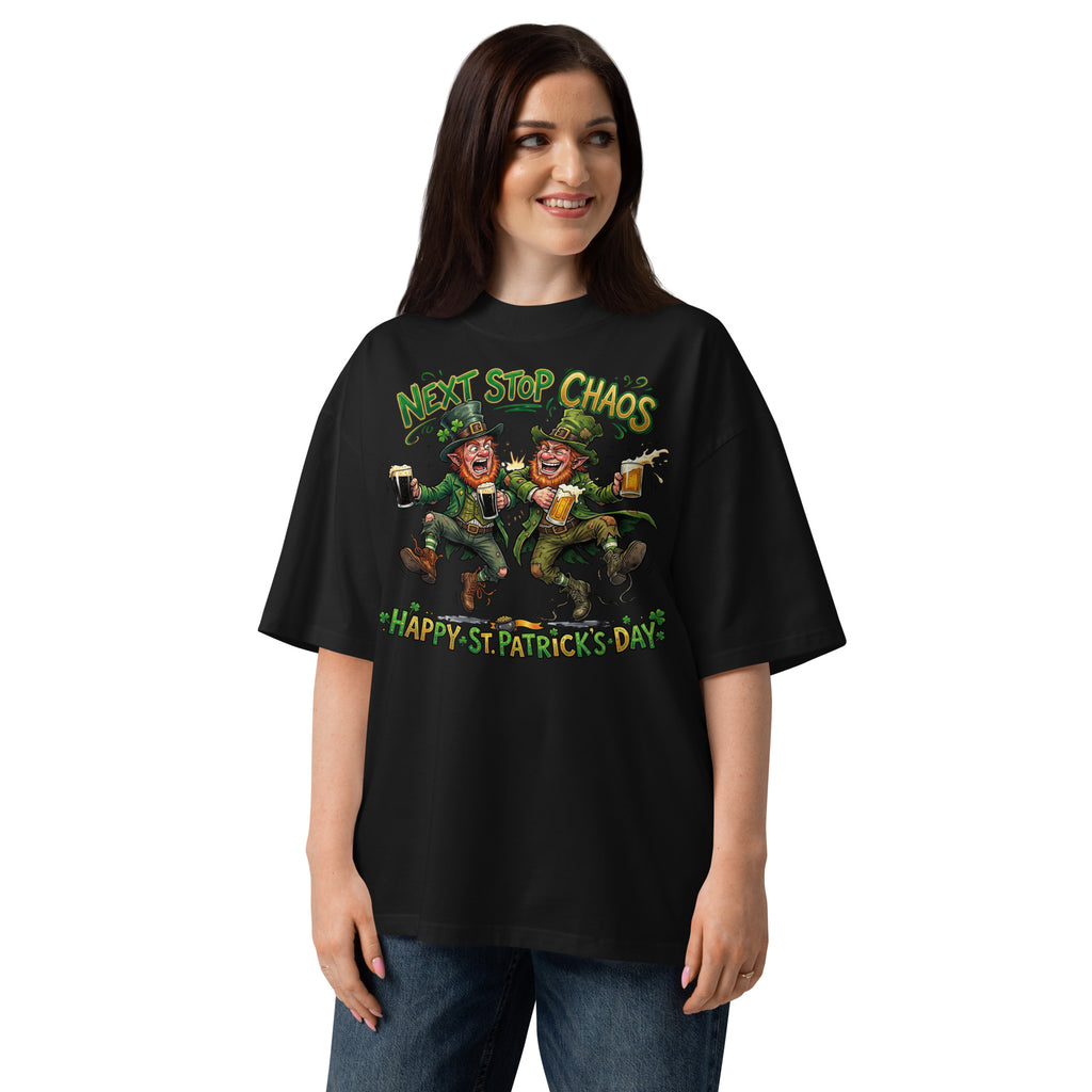 St. Patrick’s Day Chaos Unisex organic oversized high neck t-shirt — Black — front