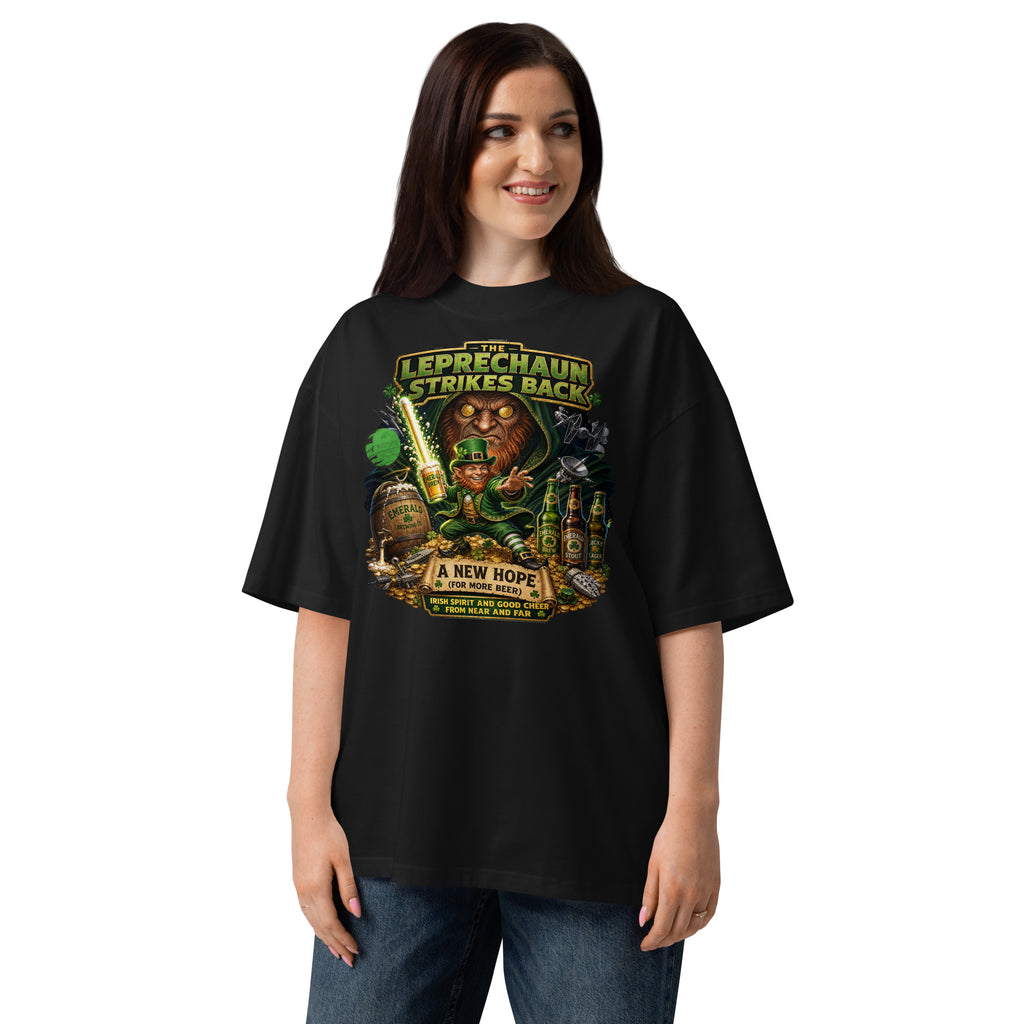 Leprechaun Strikes Back Unisex organic oversized high neck t-shirt — Black — front
