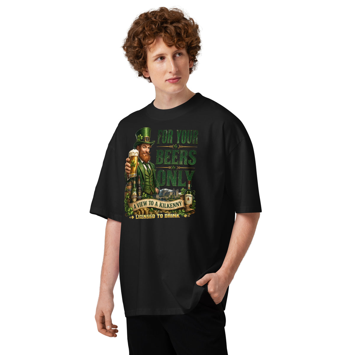 For Your Beers Only Unisex organic oversized high neck t-shirt — Black — front
