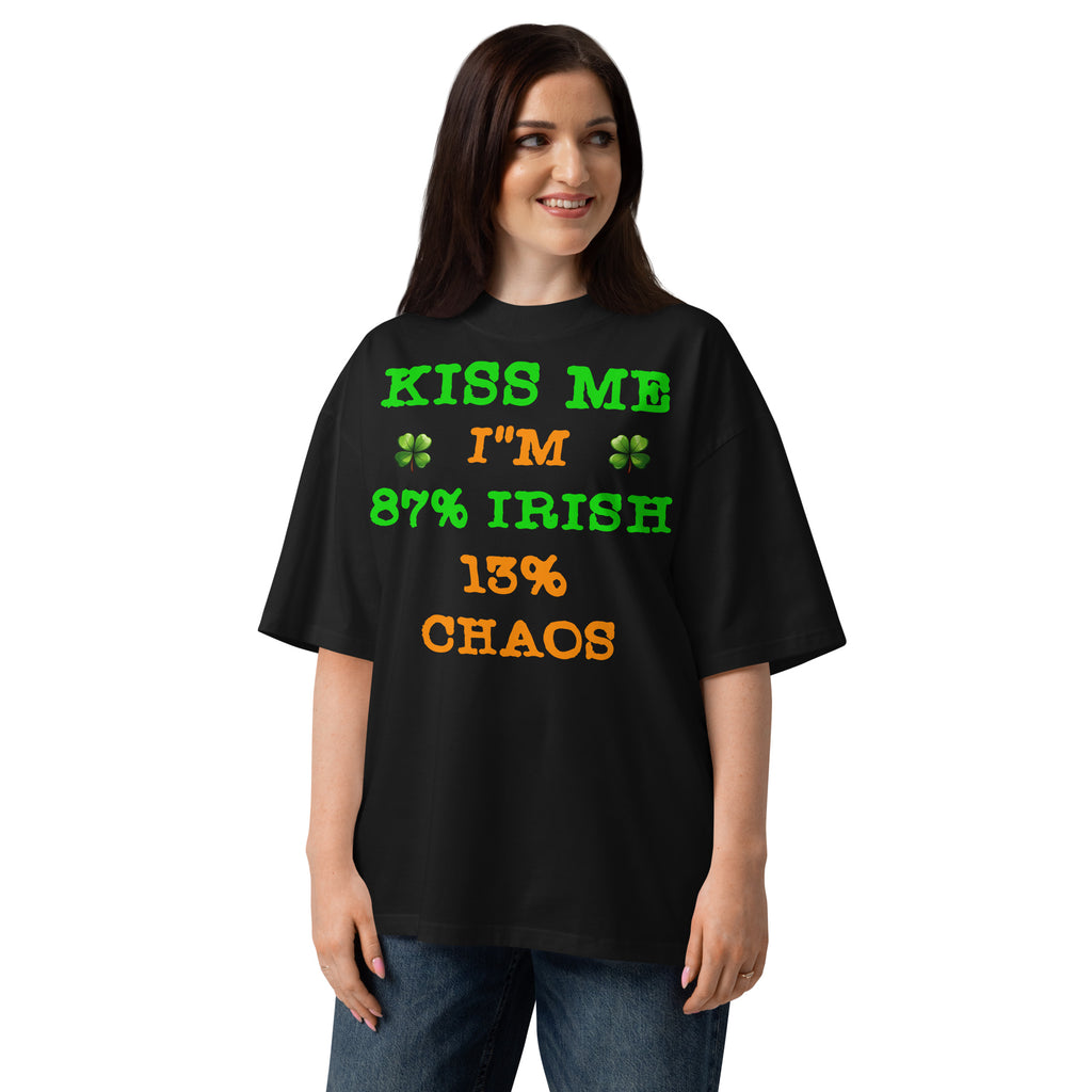 Kiss Me — Irish Chaos Unisex organic oversized high neck t-shirt — Black — front