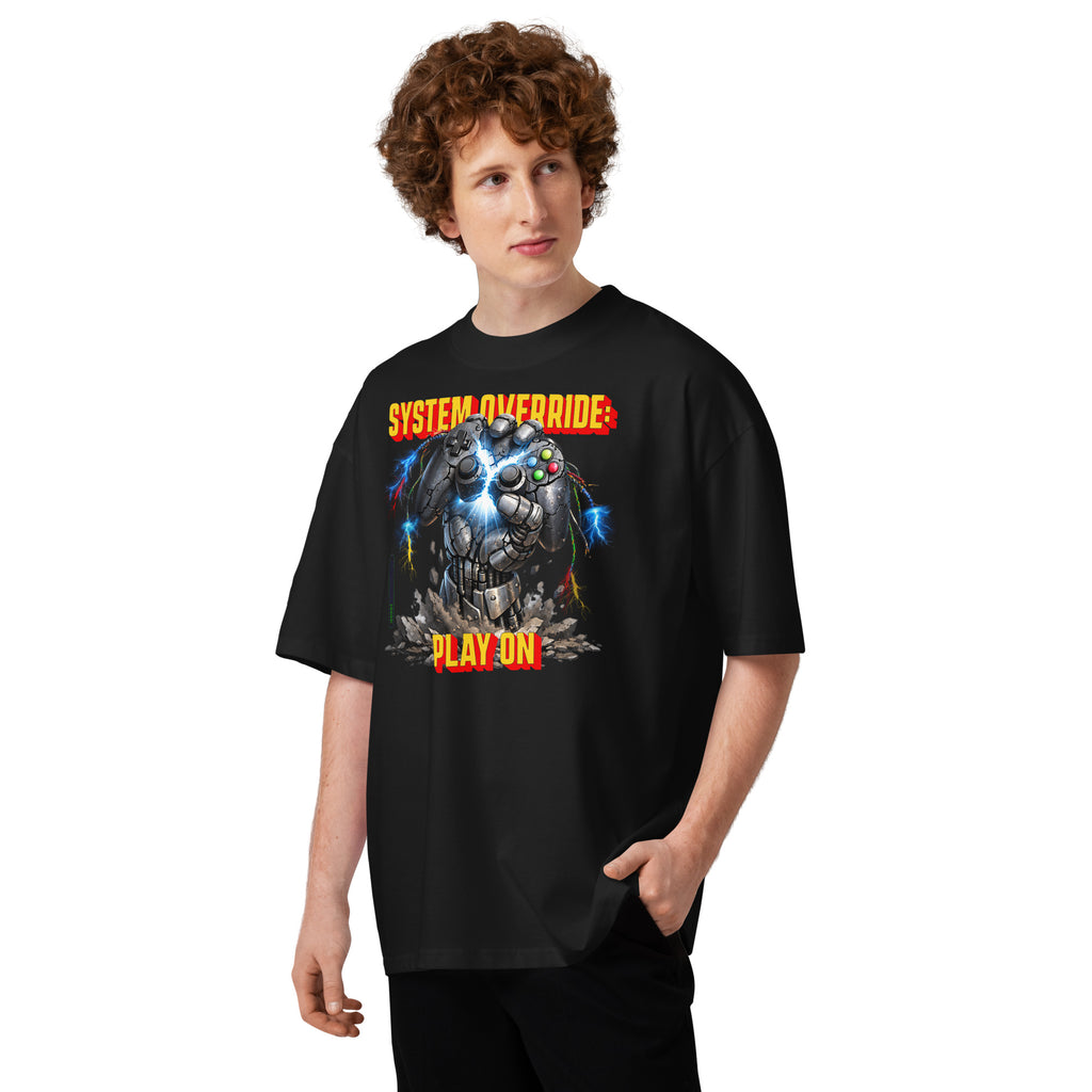 System Override Gamer Unisex organic oversized high neck t-shirt — Black — front