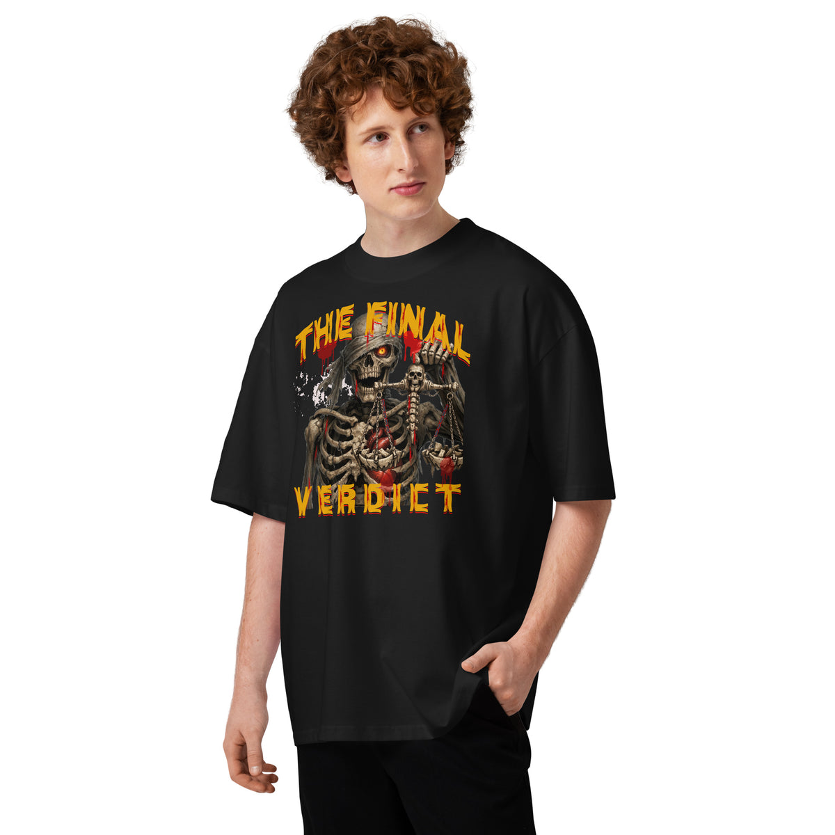 The Final Verdict Unisex organic oversized high neck t-shirt — Black — front