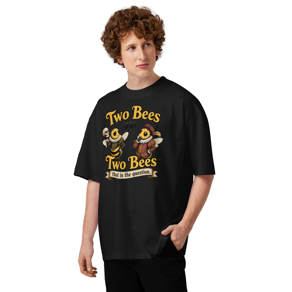 Two Bees Unisex organic oversized high neck t-shirt — Black — front