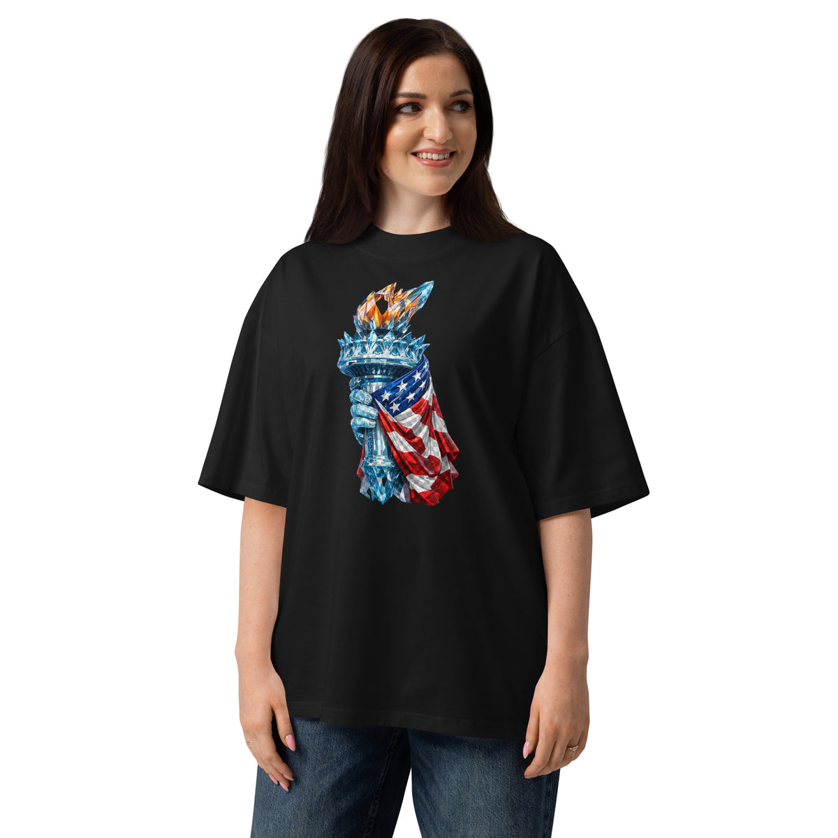 USA Liberty Ice Torch Unisex organic oversized high neck t-shirt — Black — front