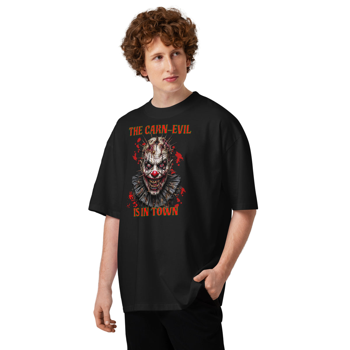 Undead Clown 2 Unisex organic oversized high neck t-shirt — Black — front