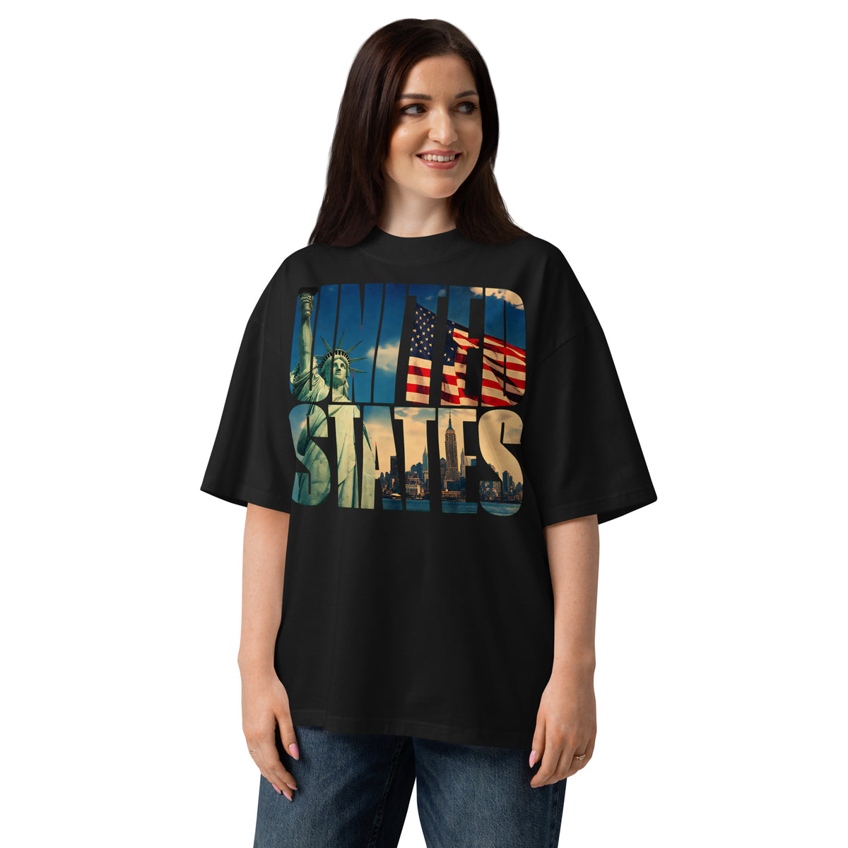 United States Unisex organic oversized high neck t-shirt — Black — front