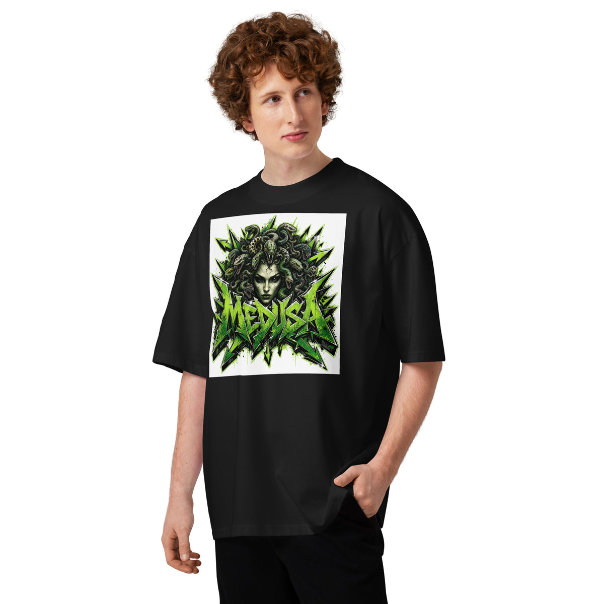 Medusa Graffiti Unisex organic oversized high neck t-shirt — Black — front
