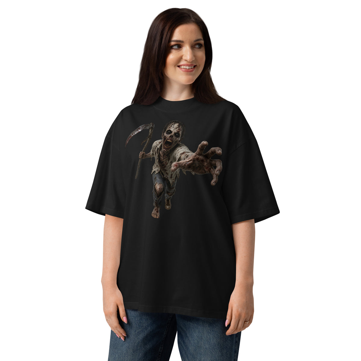 Zombie Run Unisex organic oversized high neck t-shirt — Black — front