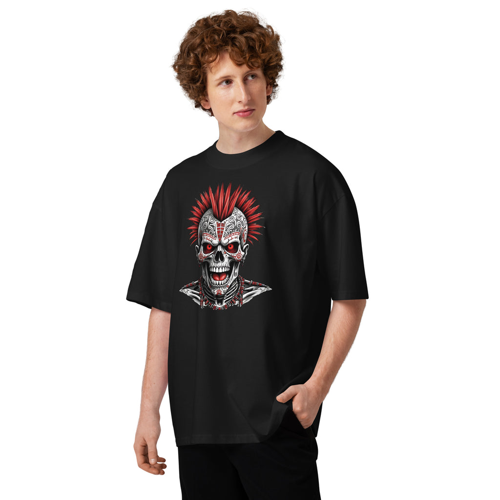 Punk Skeleton Unisex organic oversized high neck t-shirt — Black — front
