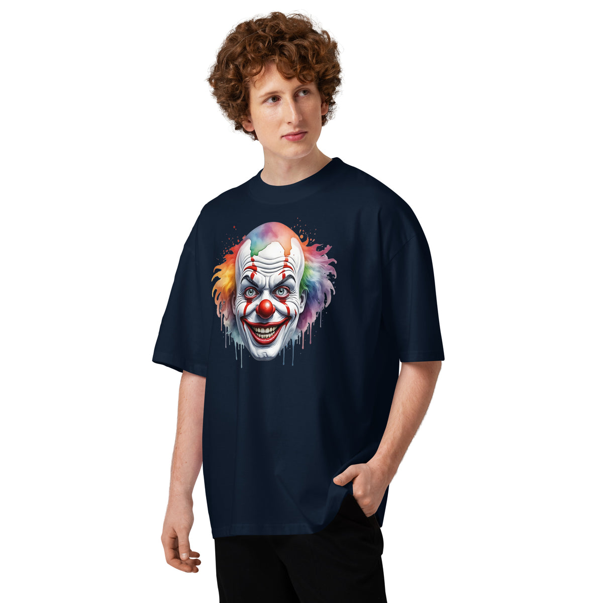 Painted Clown Unisex organic oversized high neck t-shirt — French Navy — front