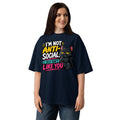Anti Social Kitty Unisex organic oversized high neck t-shirt — French Navy — front