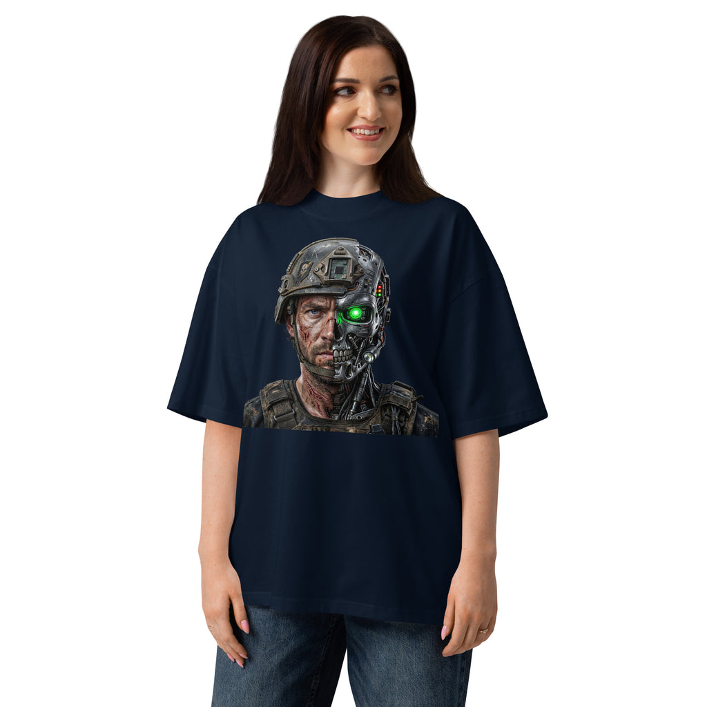 Borg Soldier Unisex organic oversized high neck t-shirt — French Navy — front