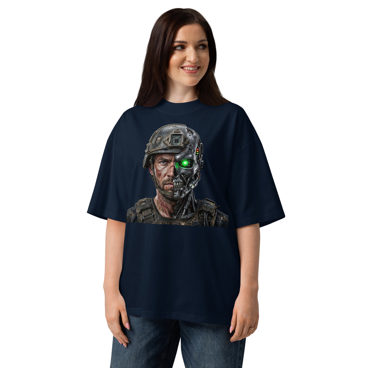 Borg Soldier Unisex organic oversized high neck t-shirt — French Navy — front