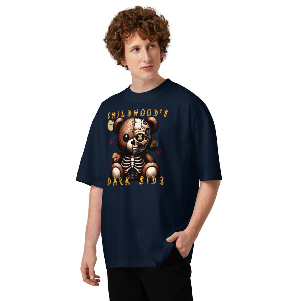 Childhood’s Dark Side Bear Series 0003 Unisex organic oversized high neck t-shirt — French Navy — front