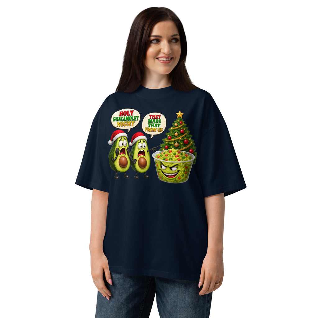 Christmas Guacamole Unisex organic oversized high neck t-shirt — French Navy — front