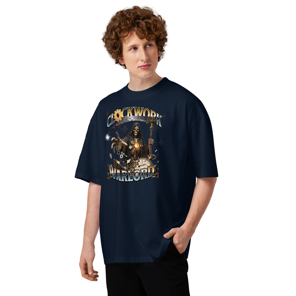 Clockwork Warlord Unisex organic oversized high neck t-shirt — French Navy — front