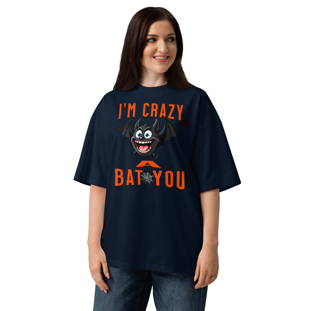 Crazy Bat You Unisex organic oversized high neck t-shirt — French Navy — front