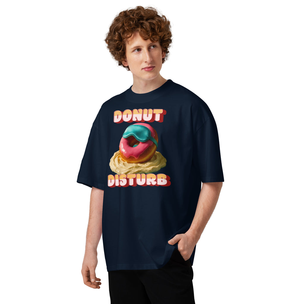 Donut Disturb Unisex organic oversized high neck t-shirt — French Navy — front
