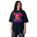 Drama Queen Unisex organic oversized high neck t-shirt — French Navy — front