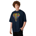 Elephant Face Maze Unisex organic oversized high neck t-shirt — French Navy — front