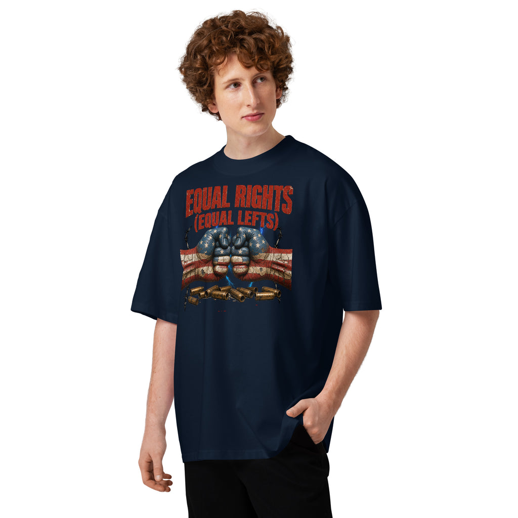 Equal Rights Equal Lefts Unisex organic oversized high neck t-shirt — French Navy — front