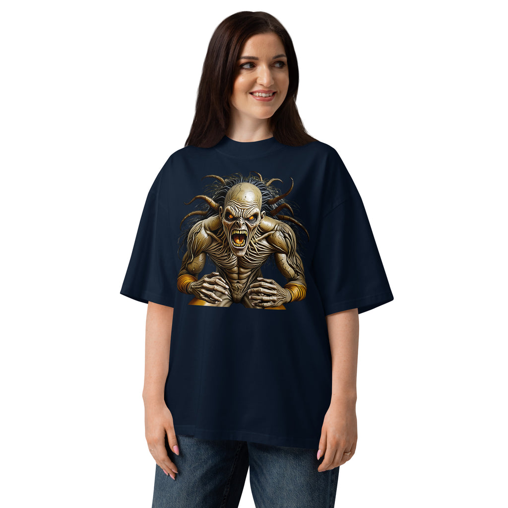 Frenzy Unisex organic oversized high neck t-shirt — French Navy — front