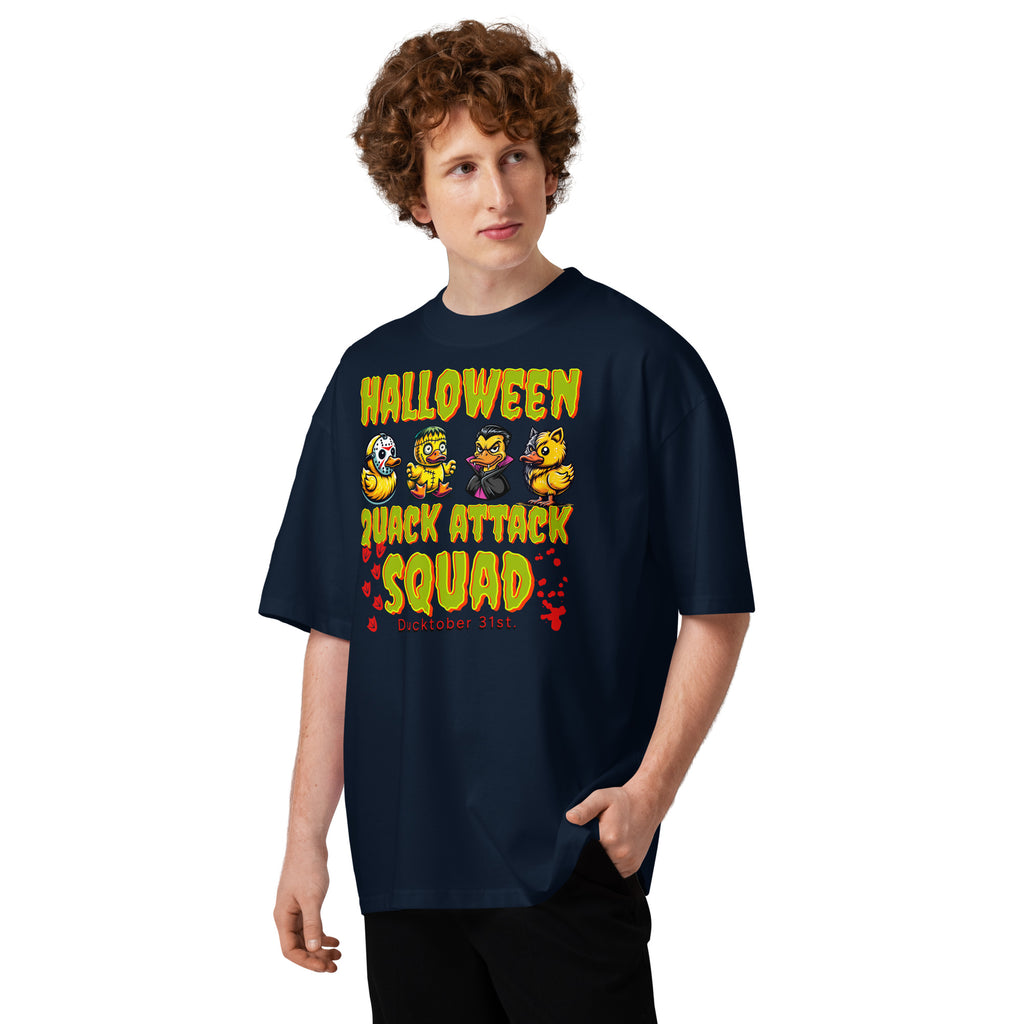 Halloween Quack Attack Unisex organic oversized high neck t-shirt — French Navy — front