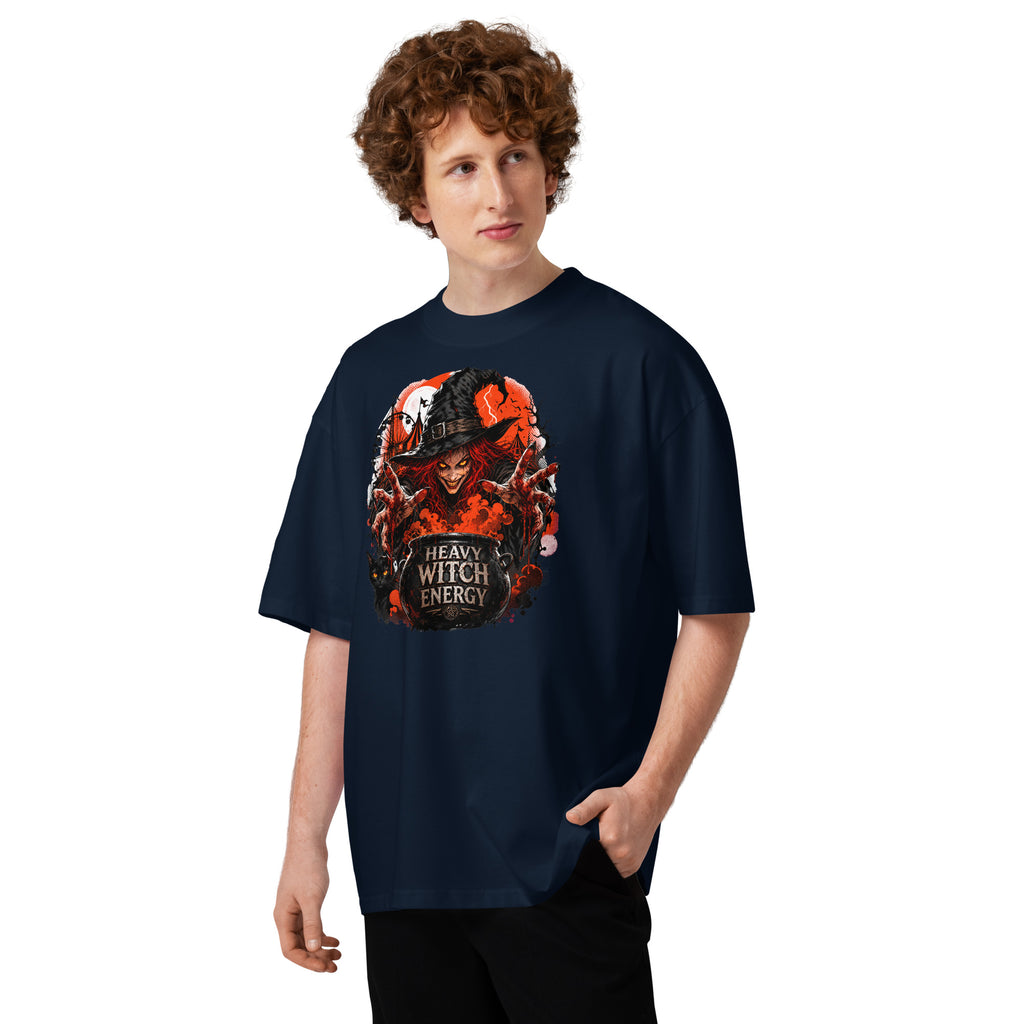 Heavy Witch Energy Unisex organic oversized high neck t-shirt — French Navy — front