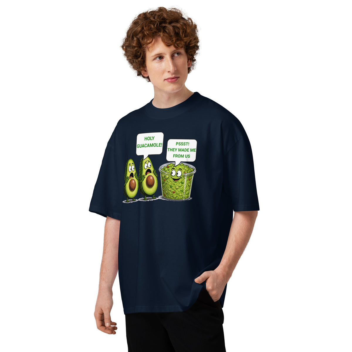 Holy Guacamole Unisex organic oversized high neck t-shirt — French Navy — front