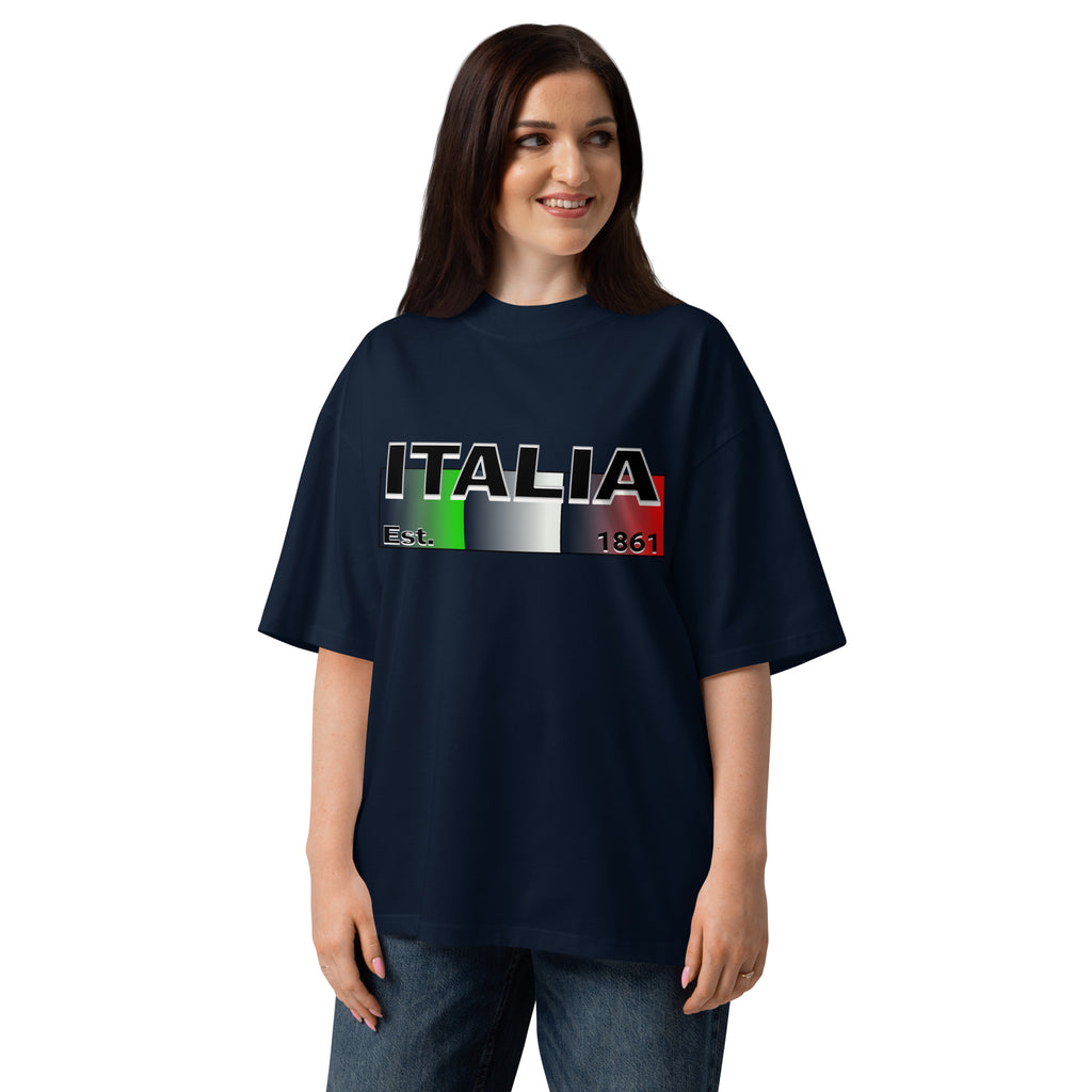 Italy Unisex organic oversized high neck t-shirt — French Navy — front